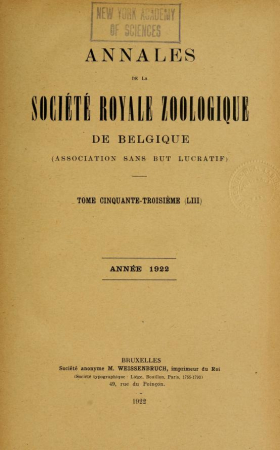 Annales de la Société royale zoologique de Belgique