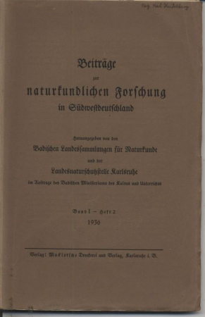 Beiträge zur naturkundlichen Forschung in Südwestdeutschland