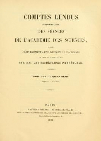 Comptes rendus hebdomadaires des séances de l'Académie des sciences de Paris