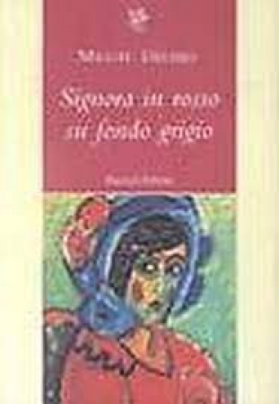 Signora in rosso su fondo grigio